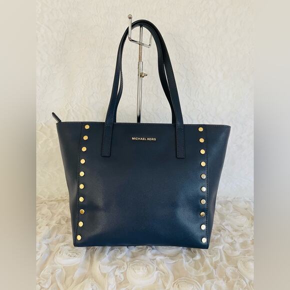 MICHAEL KORS Navy studded crossgrain/saffiano tote shoulder bag - Picture 1 of 10